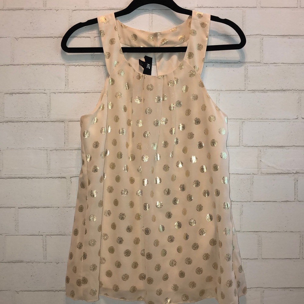 Cream Sleeveless Top with Gold Polka Dots - Picture 2 of 4
